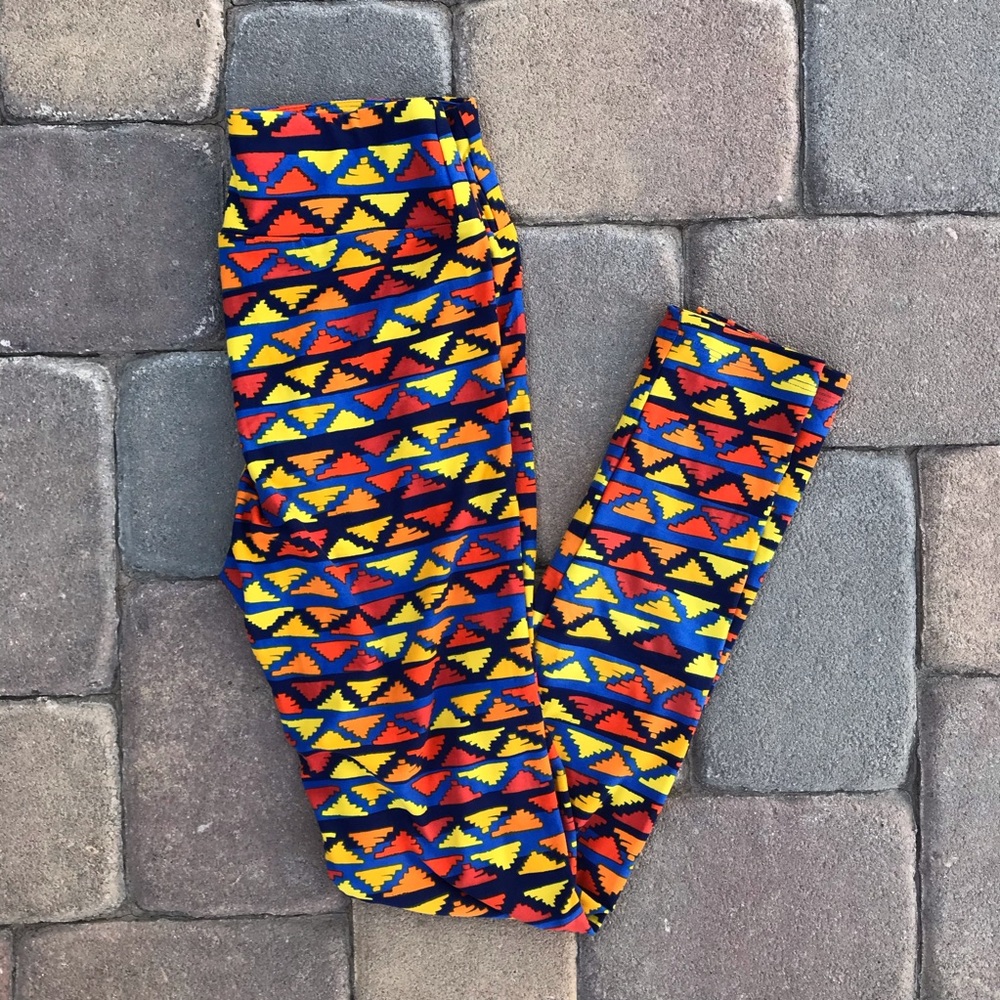 Lularoe Leggings Tights One Size 2 to 10 Orange Yellow Blue Whimsy Festival Fall